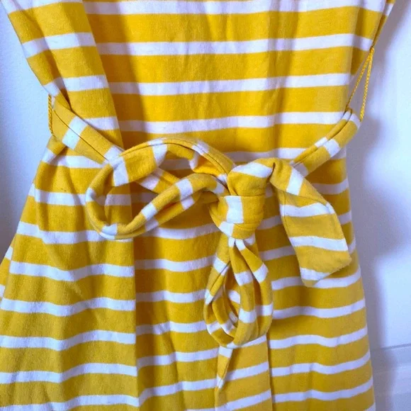 Three Quarter Length Sleeve Yellow White Striped Tie Waist Dress, Size XS - Picture 4 of 5